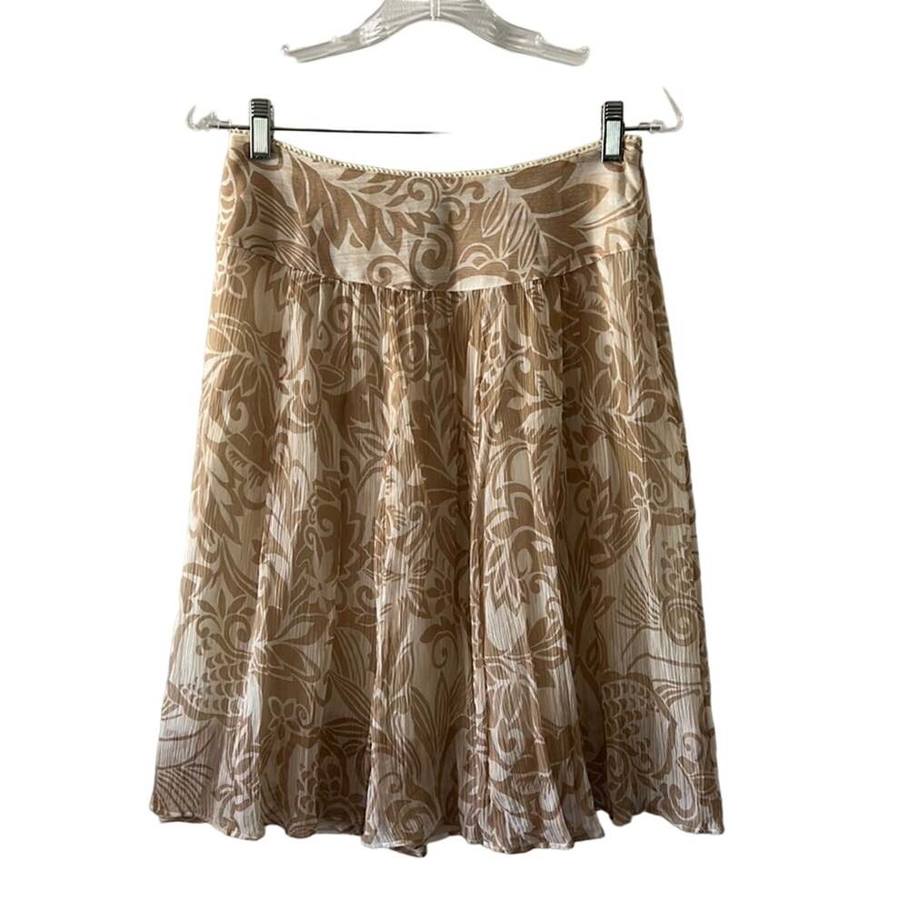 Pendleton Petite Size 6 Tan & Cream Print Crinkle Chiffon Skirt Knee Length